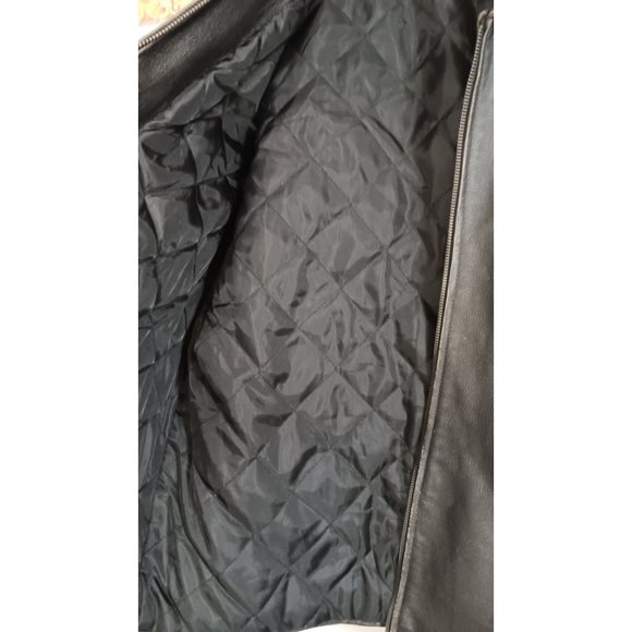 Bullhead Medium Black Quilted Lined Leather Biker Moto City Classic Rock Jacket - Picture 8 of 10